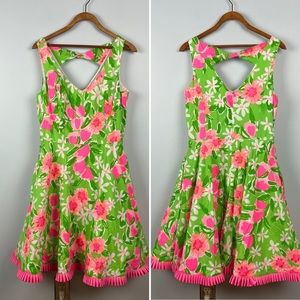 Lilly Pulitzer Green Pink Everything Nice Freja Floral Fit & Flare Pockets